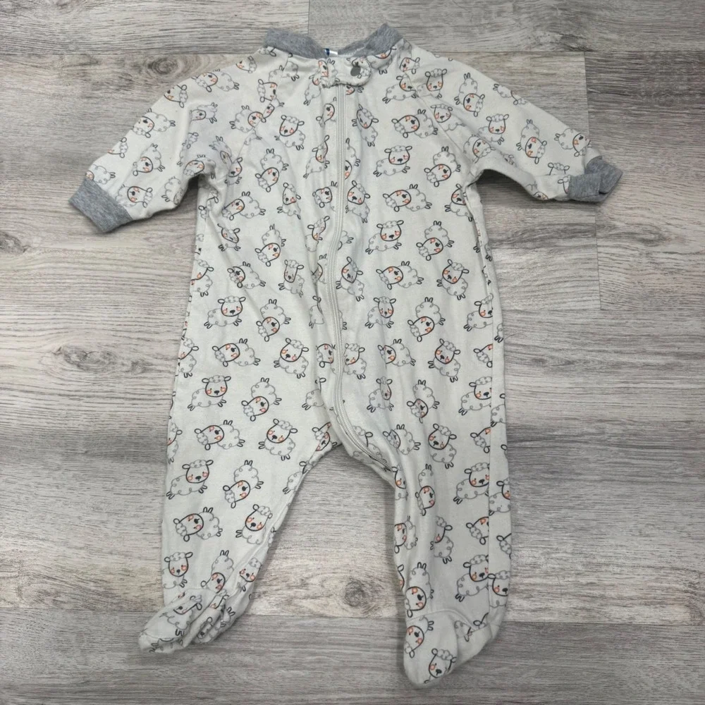 Gerber Organic Cotton Sheep Print Footed Sleeper Gray White 0-3 Months AA3